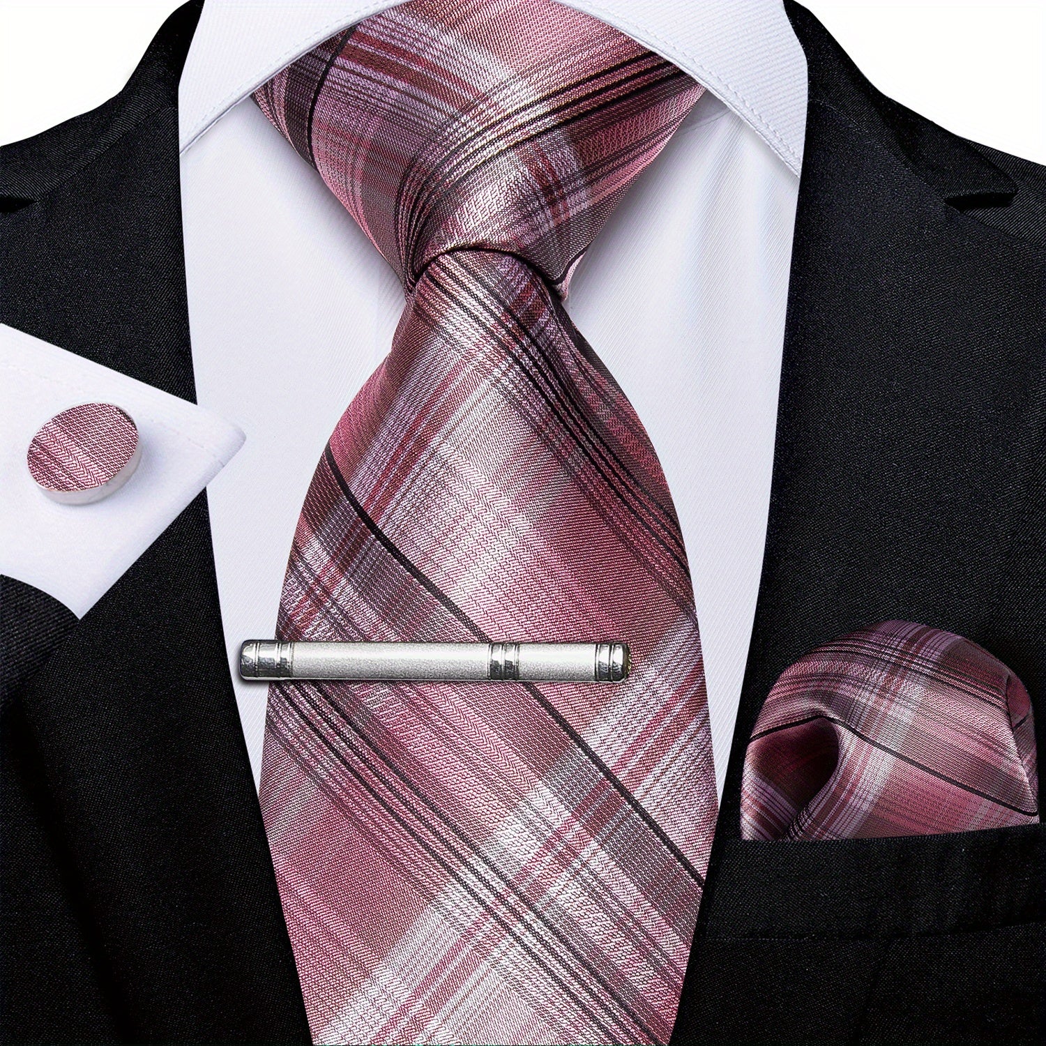 Men's Silk Tie Striped Solid Paisley Necktie Hanky Set