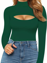 Sexy Cut Out High Neck Bodysuit Long Sleeve Slim Fit