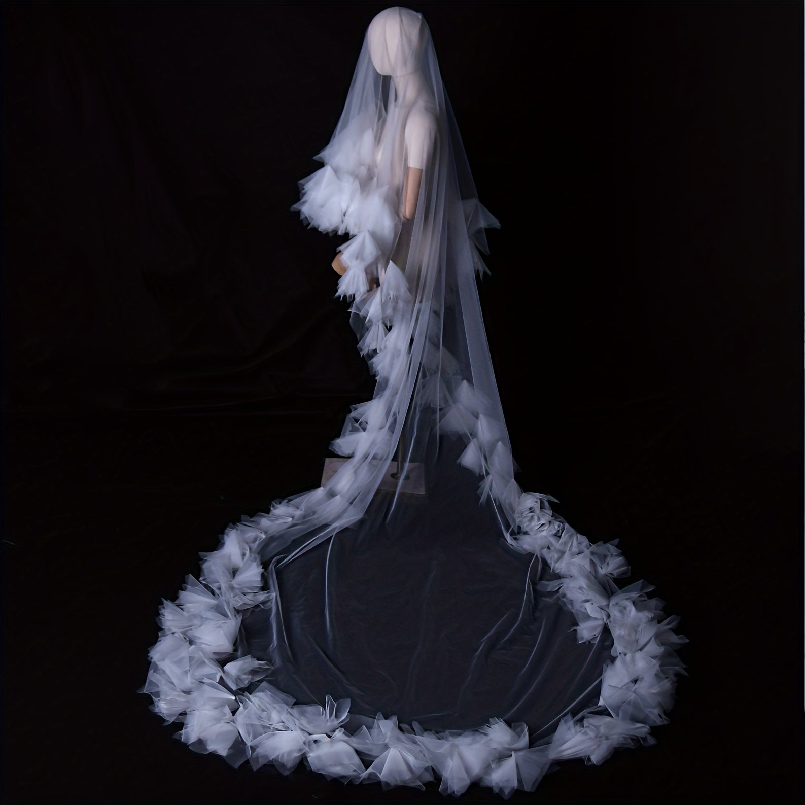 Romantic Floral Veil Cathedral Style Bridal Headpiece