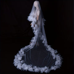 Romantic Floral Veil Cathedral Style Bridal Headpiece