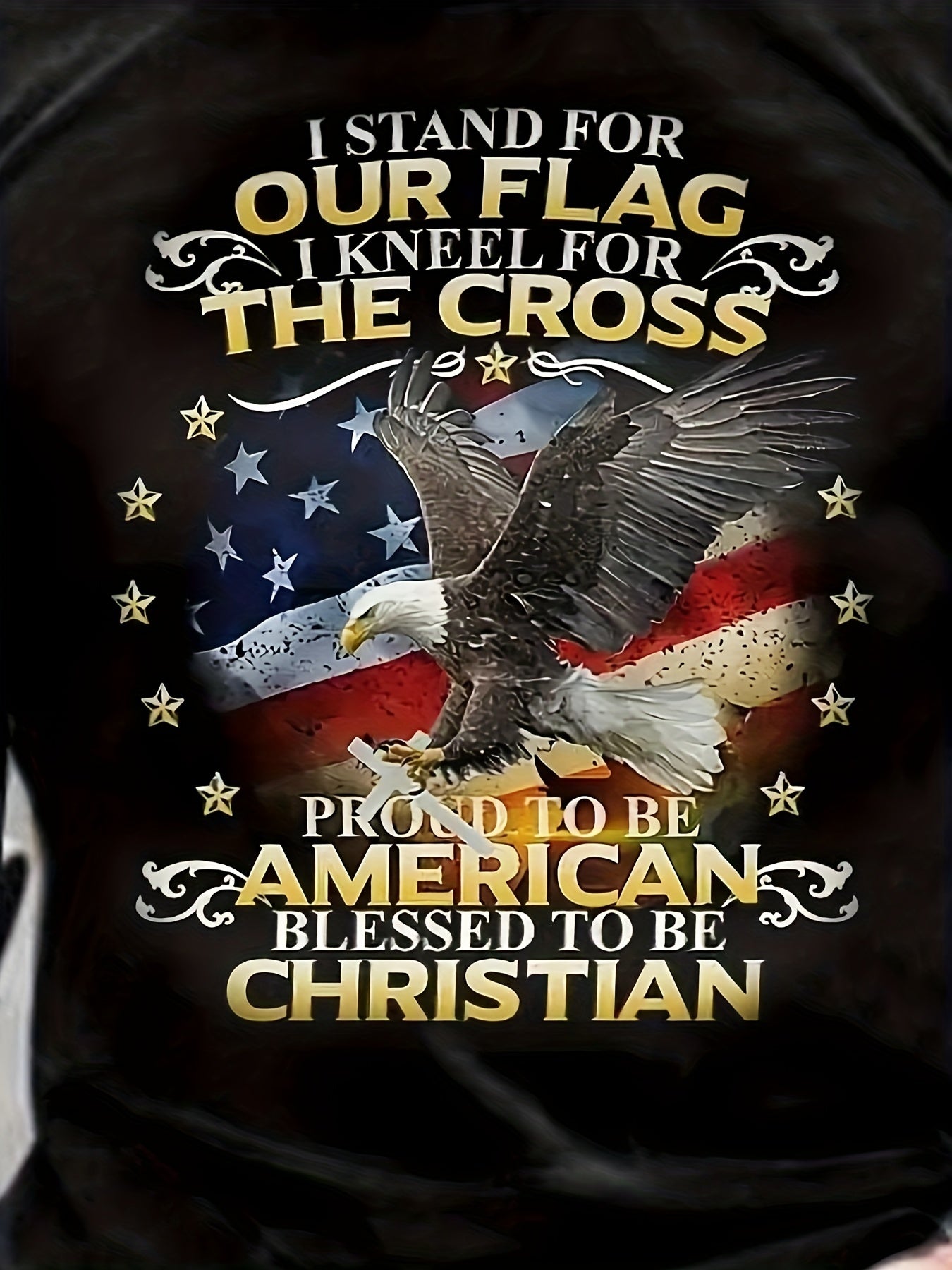 Flag And Eagle Print Men's Graphic T-shirt Autumn Pullover