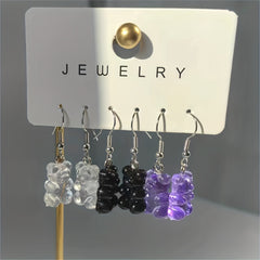 3 Pairs Candy Bear Charm Drop Earrings Colorful Resin for Kids Girls