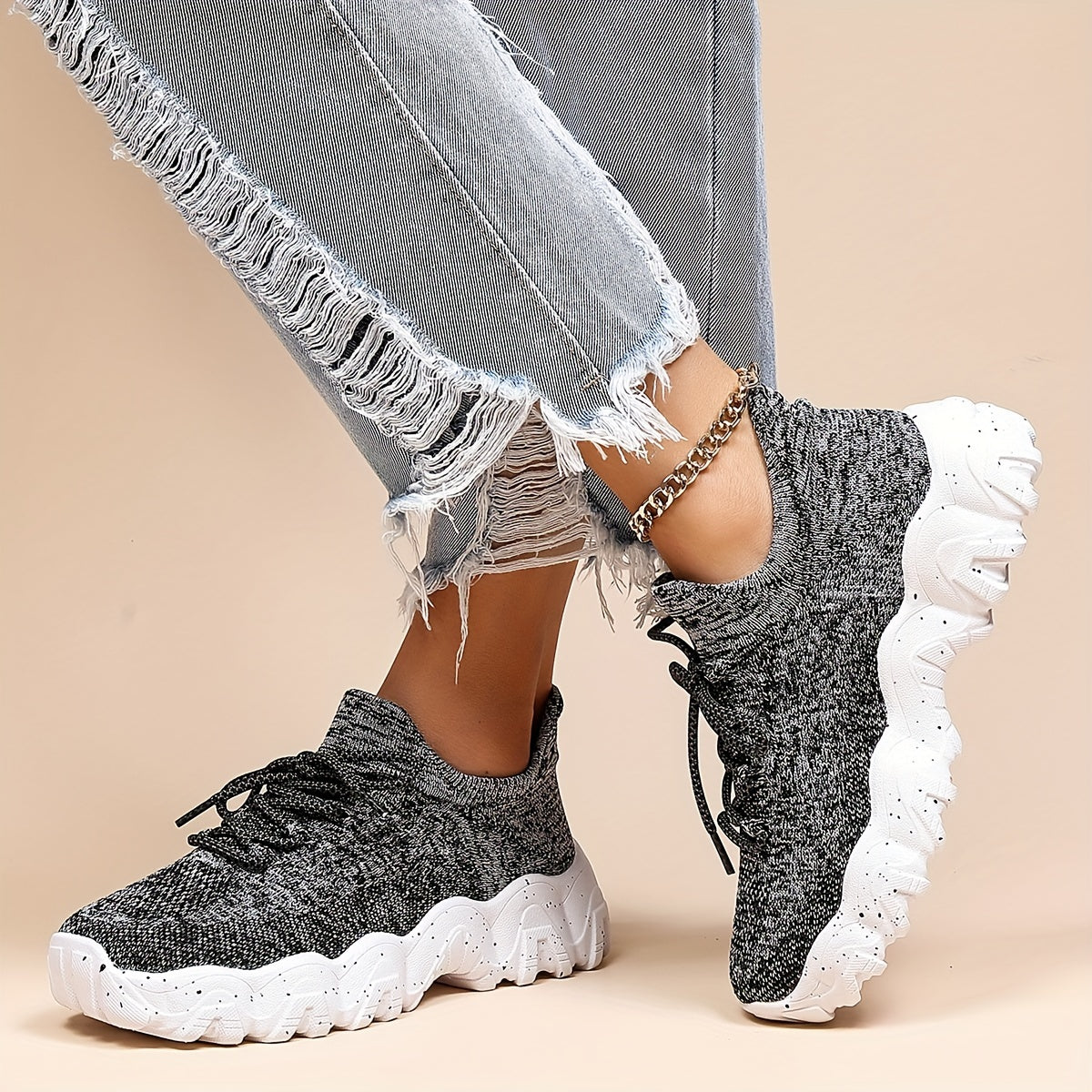 Mesh Platform Lace Up Sneakers Low Top Casual Round Toe Shoes