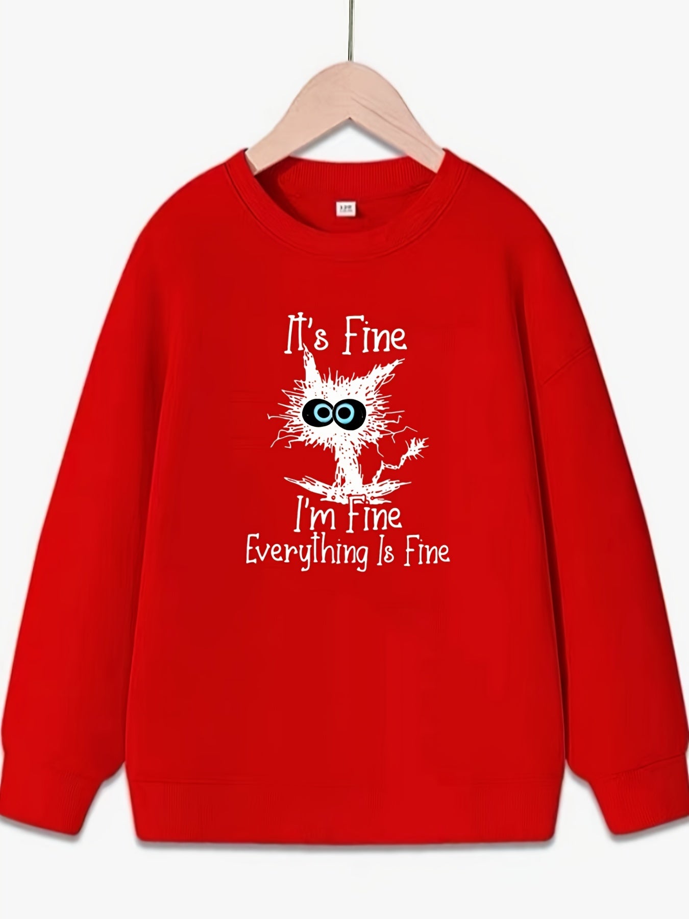 Fun Kitty Pattern Round Neck Sweatshirt For Girls