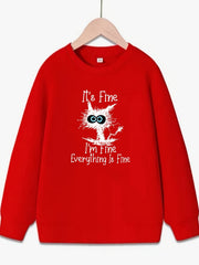 Fun Kitty Pattern Round Neck Sweatshirt For Girls