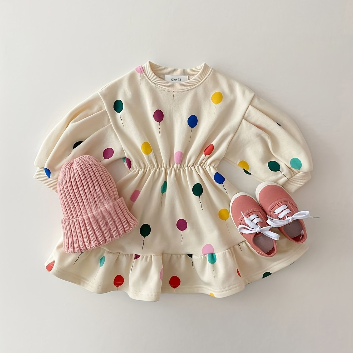 Baby Girl Colorful Balloon Long-sleeved Cotton Dress