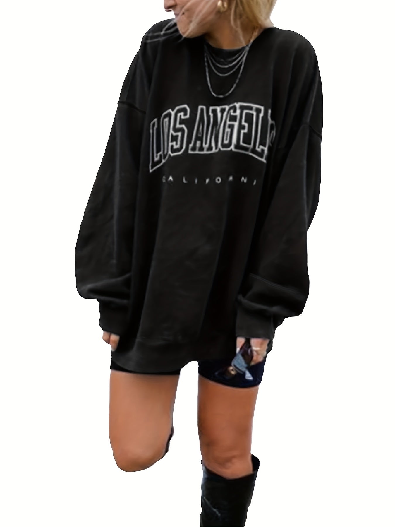 Letter Print Crew Neck Sweatshirt for Women