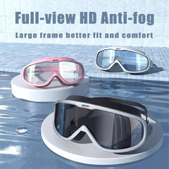 Adult Waterproof Swimming Goggles Large Frame Anti Fog Glasses