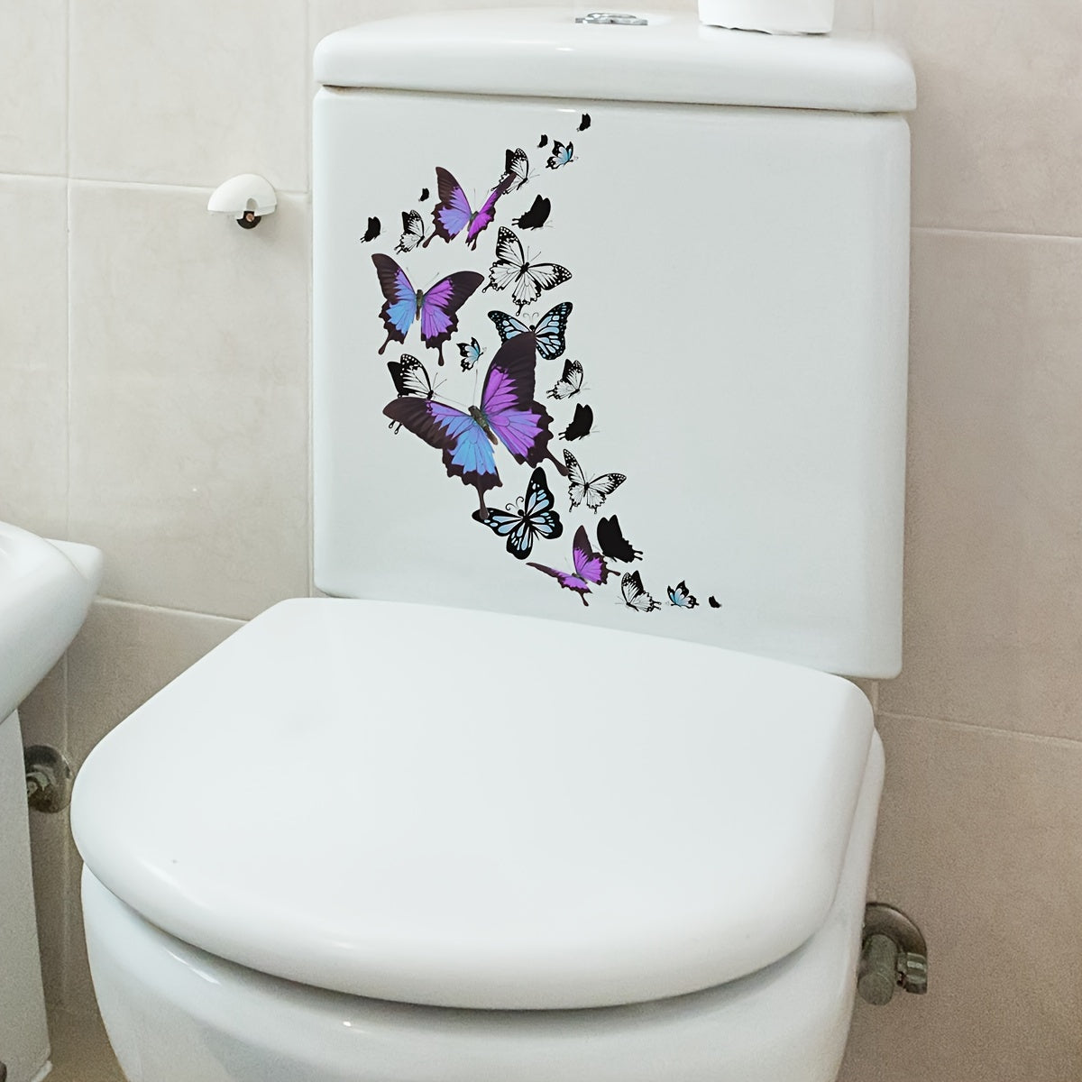 Colorful Butterfly Toilet Sticker, Decorative Waterproof PVC Wall Sticker