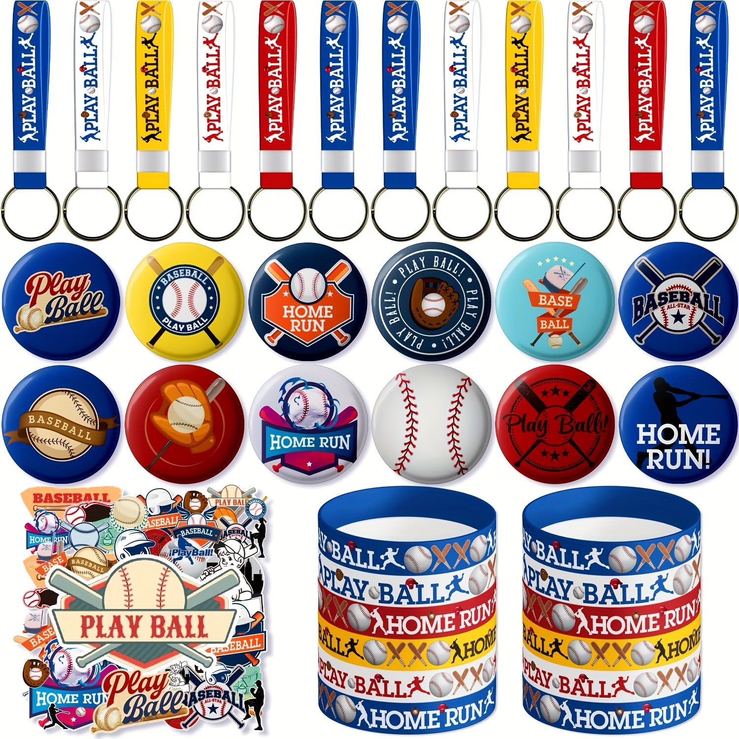 Baseball Party Favors 86pcs Bracelet, Pins, Keychain, Decoration