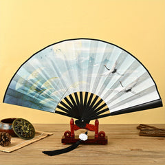 Chinese Style Double Sided Silky Tassel Folding Fan