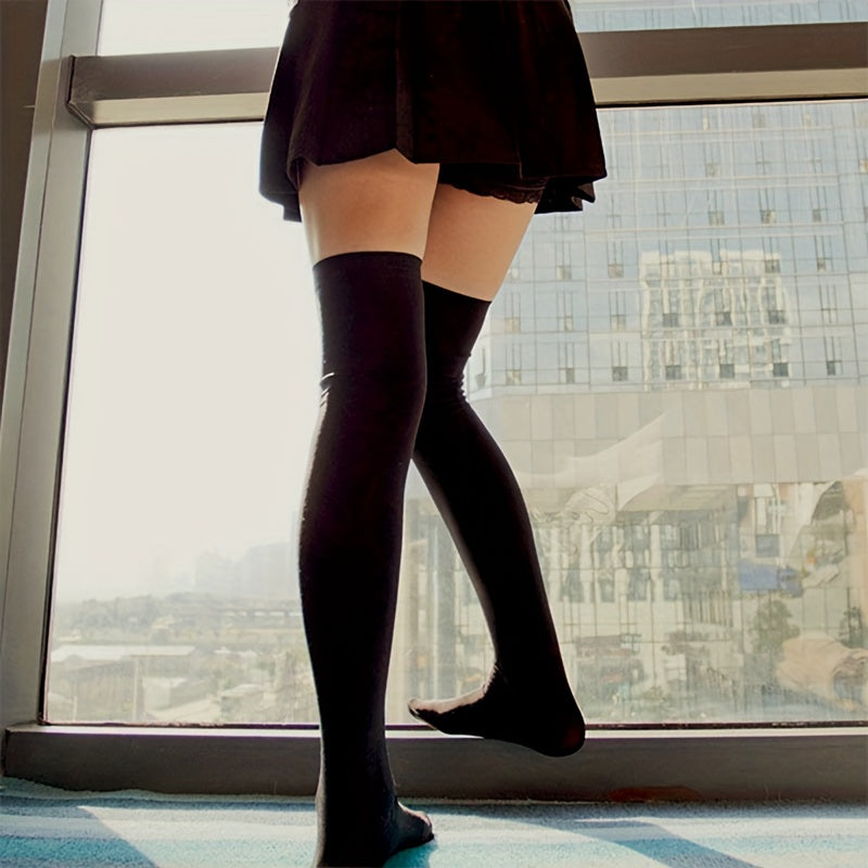 Solid Thigh High Socks All match Over The Knee Socks Women's