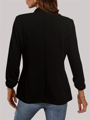 Solid Open Front Blazer Casual Lapel Ruched Sleeve Blazer