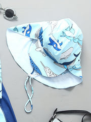 Boy's Whale Graphic One Piece Swimsuit Short Sleeves Zip Up Swimwear