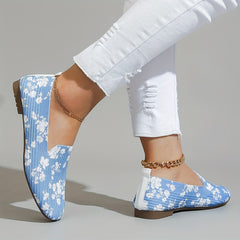 Women's Floral Print Flat Shoes Breathable Flying Woven Square Toe Shoes