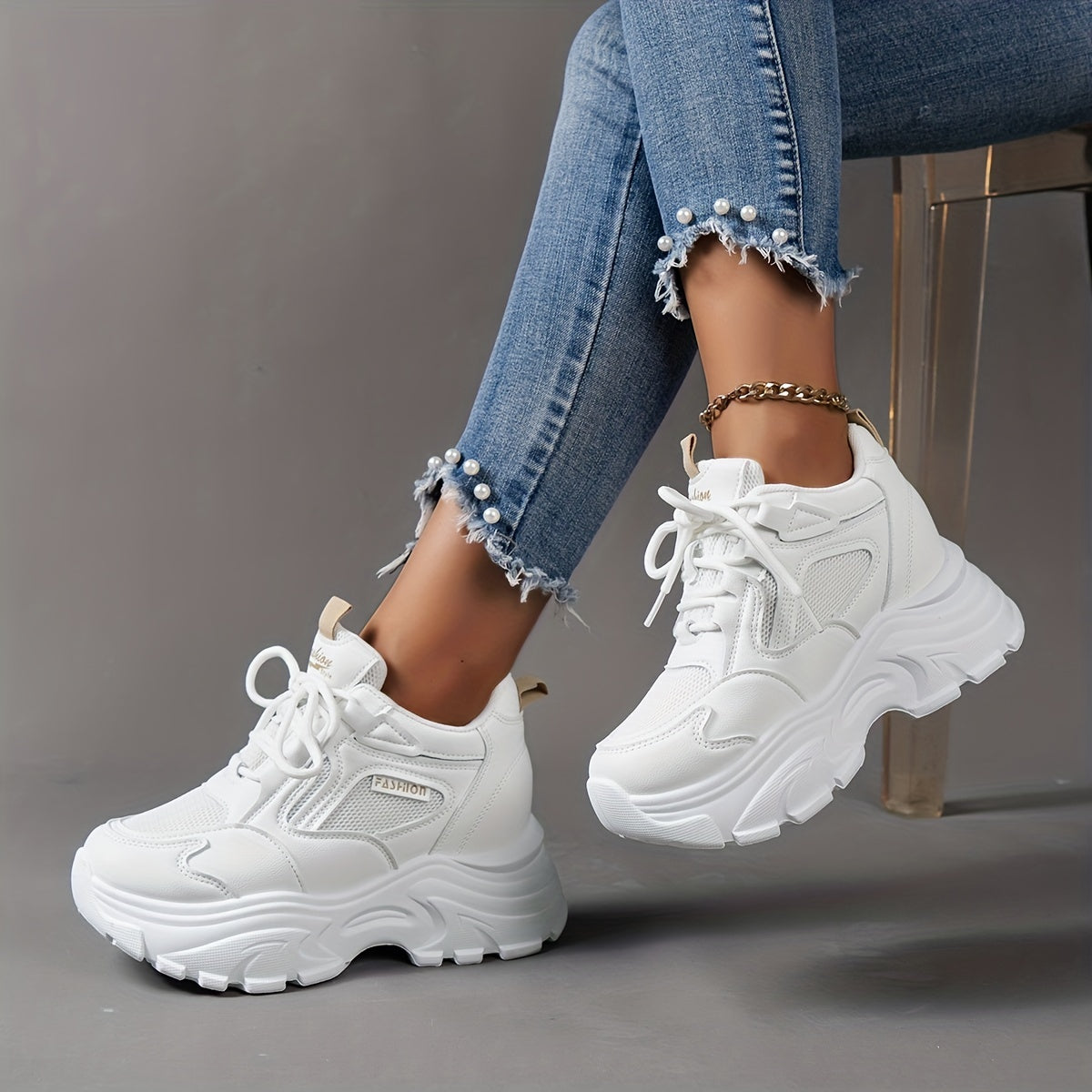 Chunky Thick Sole Sports Sneakers Non Slip Versatile Solid Shoes