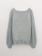 Textured Button Casual Sweater Long Sleeve Crew Neck Knit Jumper