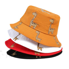 Kids Giraffe Print Bucket Hat Wide Brim Sunshade Cap