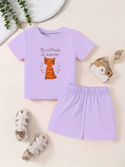 Toddler Cartoon Pattern Short Sleeve T-shirt & Shorts Set