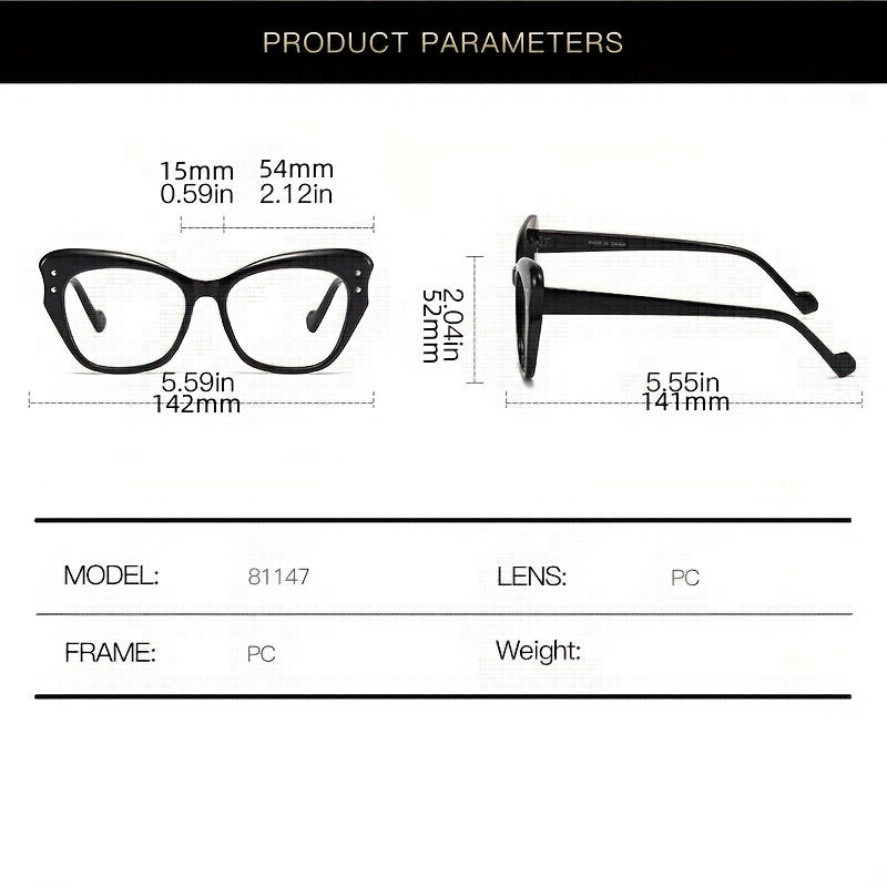 Retro Jelly Rivet Cat Eye Square Clear Lens Computer Glasses