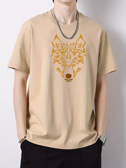 Wolf Print Men's Cotton Graphic Crew Neck Active T shirt