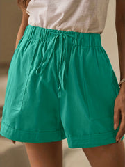 Solid Drawstring Shorts With Pockets Casual Women's Shorts