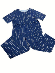 Plus Size Casual 2 Piece Set Random Print Loose Top & Pants Outfit