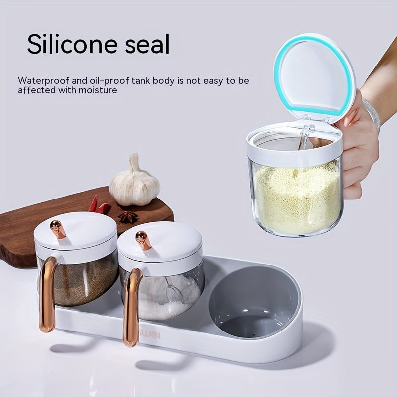 Wall Mounted Seasoning Storage Box Set Transparent Spice Container with Spoon