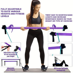Pilates Bar Kit & Resistance Bands Fitness Set with Ab Roller