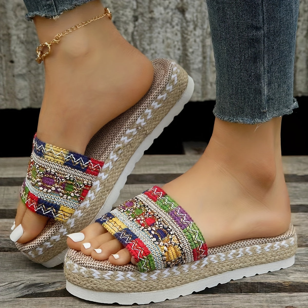 Women's Printed Platform Sandals Thick Bottom Summer Slippers