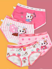 4pc Girls Cartoon Print Boxer Briefs Kids Underwear