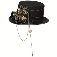 Heavy Metal Chain Steam Punk Hat With Skull Emblem for Halloween