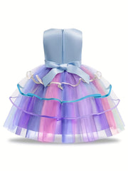 Unicorn Princess Dress Floral Print Mesh Tulle Kids Dress
