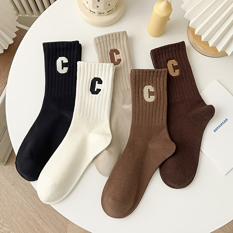5 Pairs Girls Breathable Crew Socks for Spring Autumn Sports Teens Children