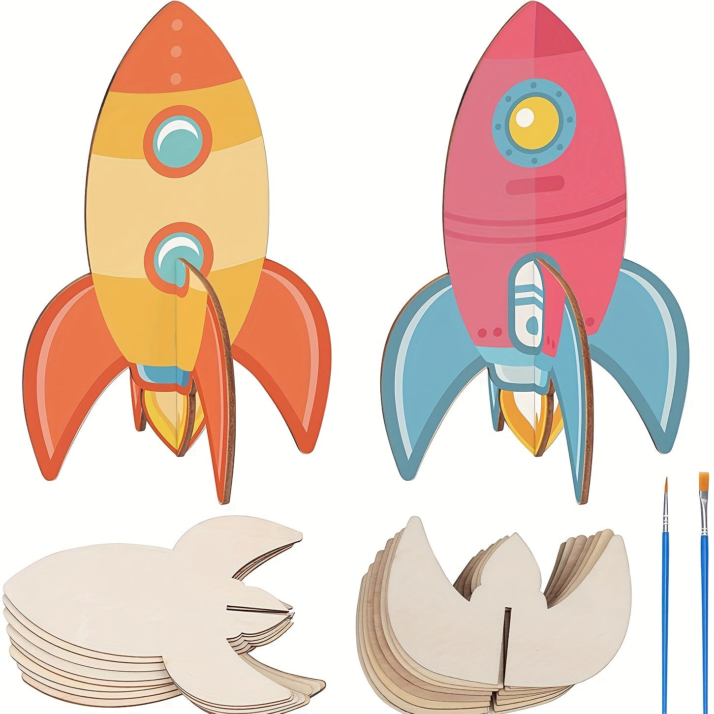 DIY Wooden Rocket Craft Kit with Paint Gift