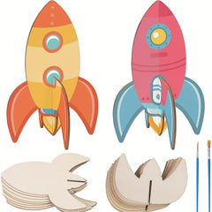 DIY Wooden Rocket Craft Kit with Paint Gift