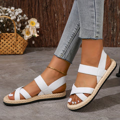 Women's Cross Strap Sandals Casual Solid Slip On Ankle Strap Flat Shoes