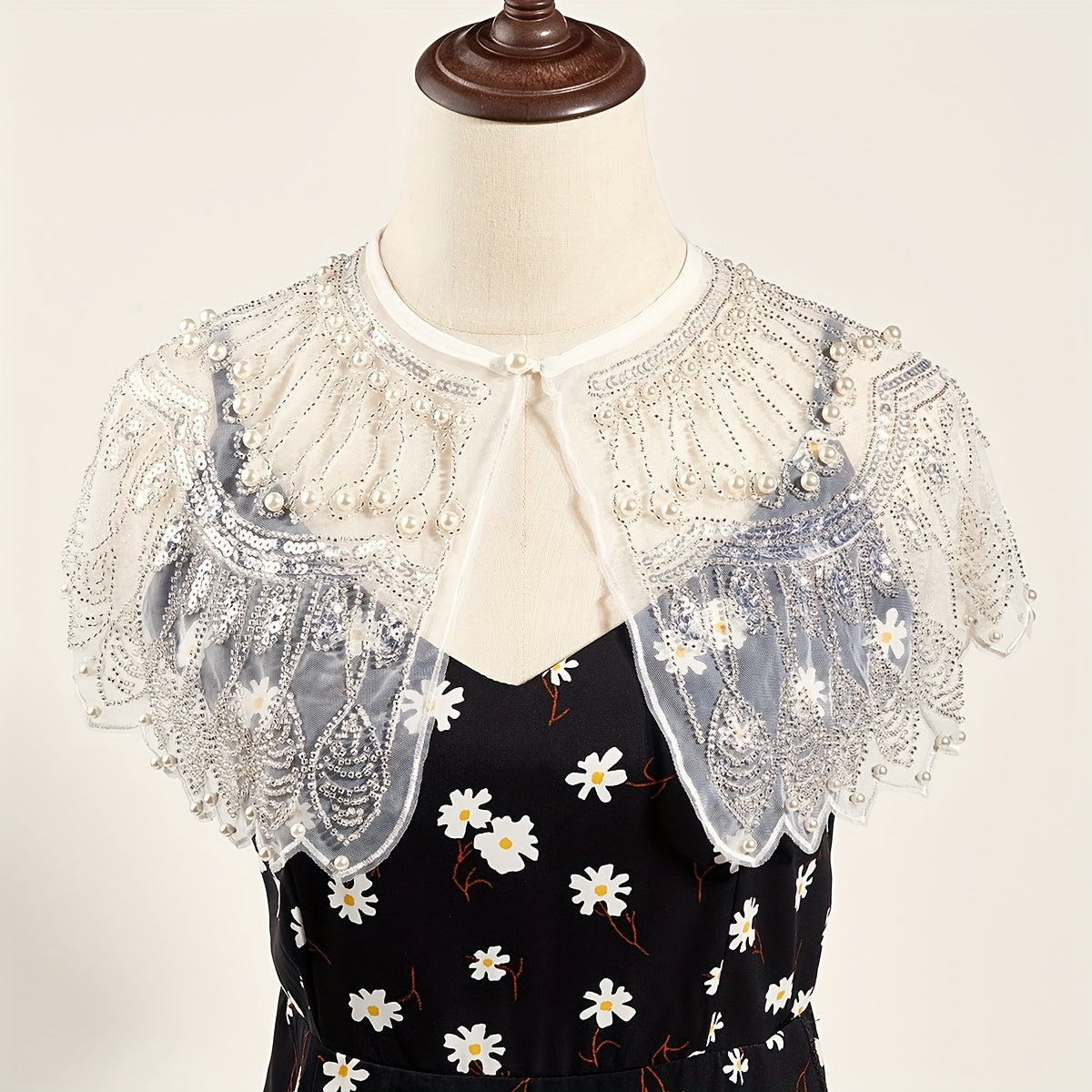 2 Layer Mesh Pearl Thin Shawl Dress Decorative Shawl For Women
