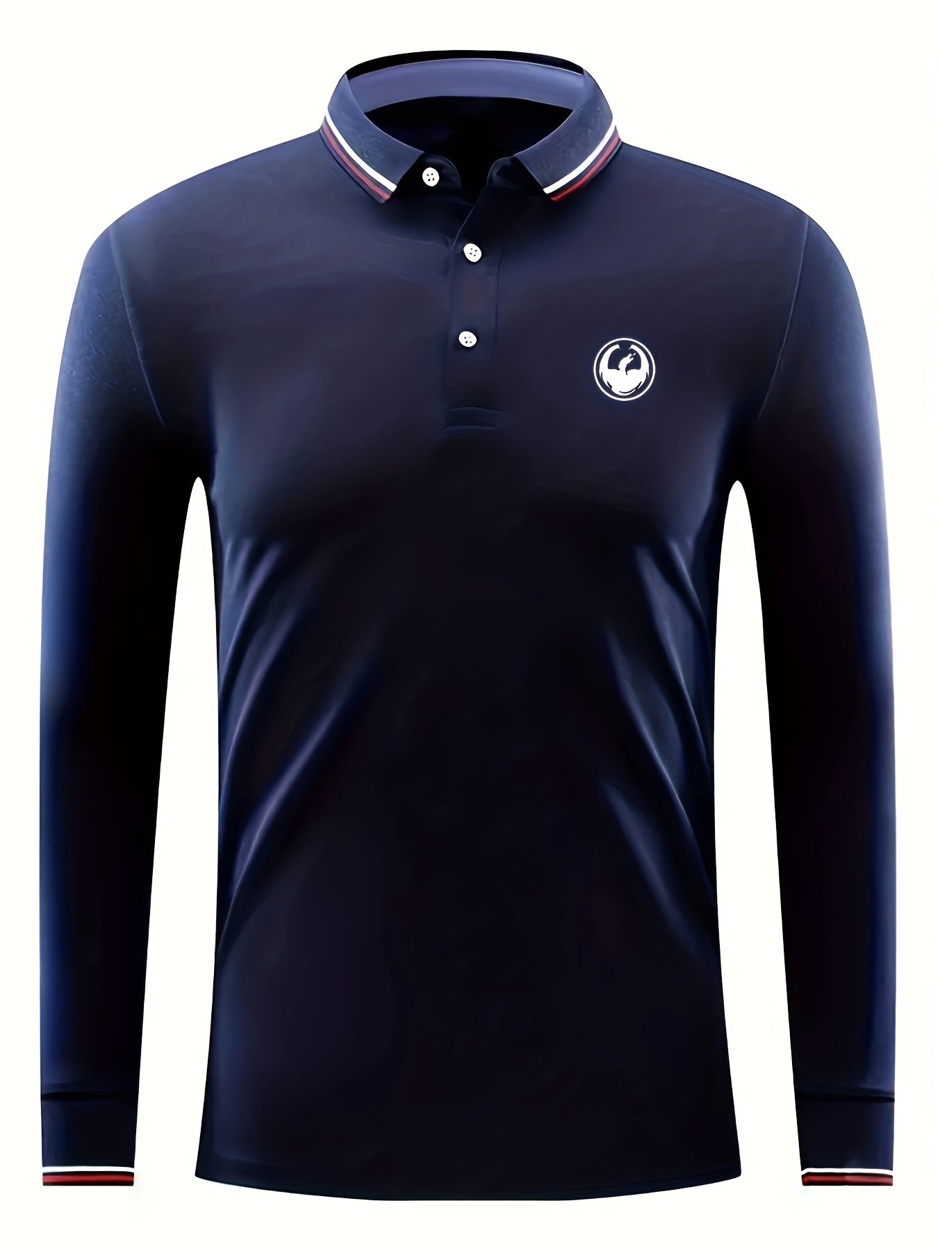 Dragon Print Men's Lapel Polo Shirt Casual Stretch Breathable Long Sleeve Top