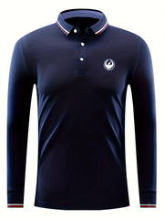 Dragon Print Men's Lapel Polo Shirt Casual Stretch Breathable Long Sleeve Top