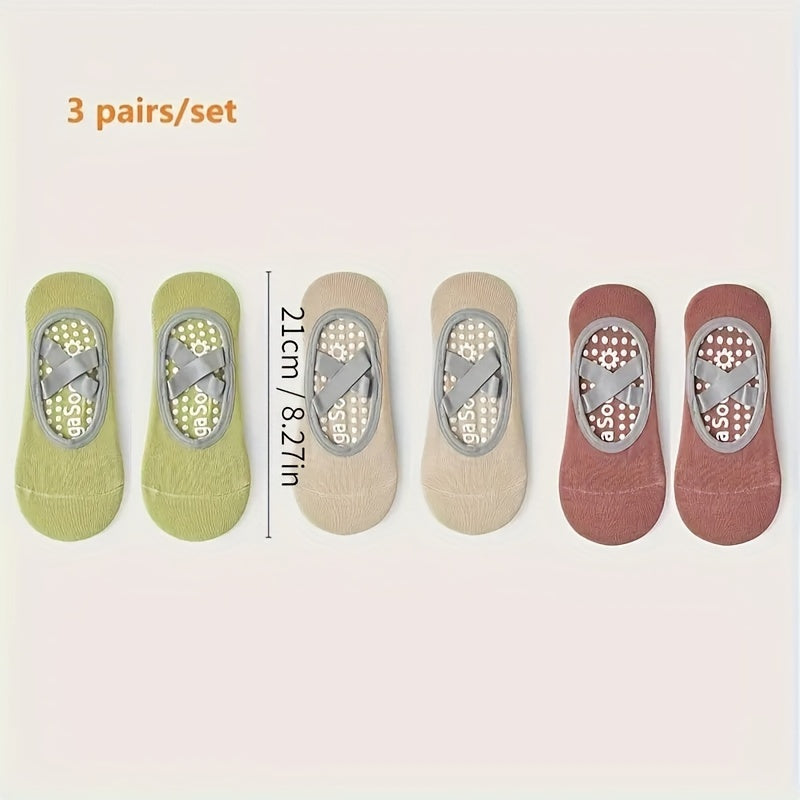 3 Pairs Yoga Socks Cross Strap Non Slip Pilates Barre