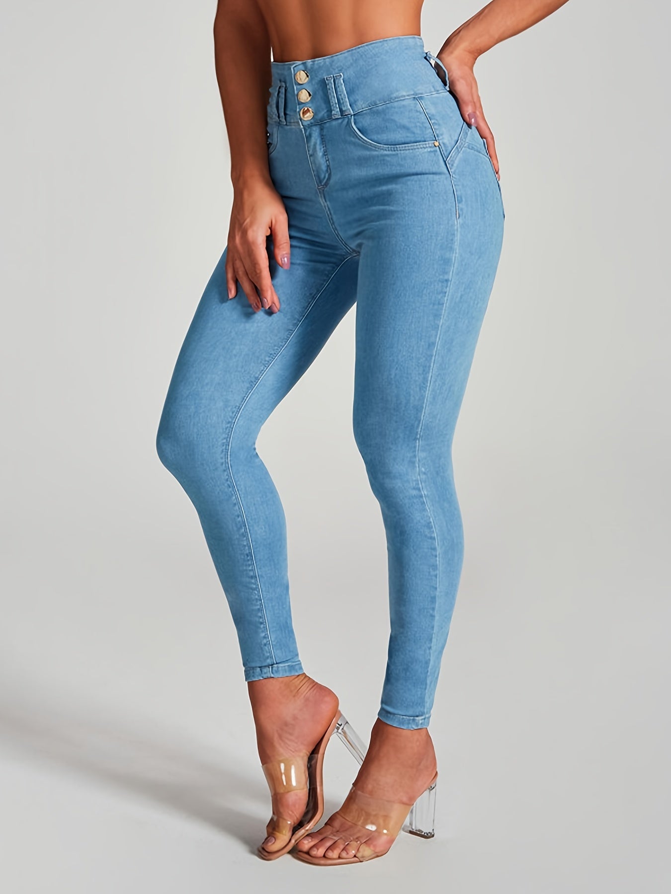 Stretchy High Rise Skinny Jeans Slim Fit Curve Sculpting High Waist Jean Pants