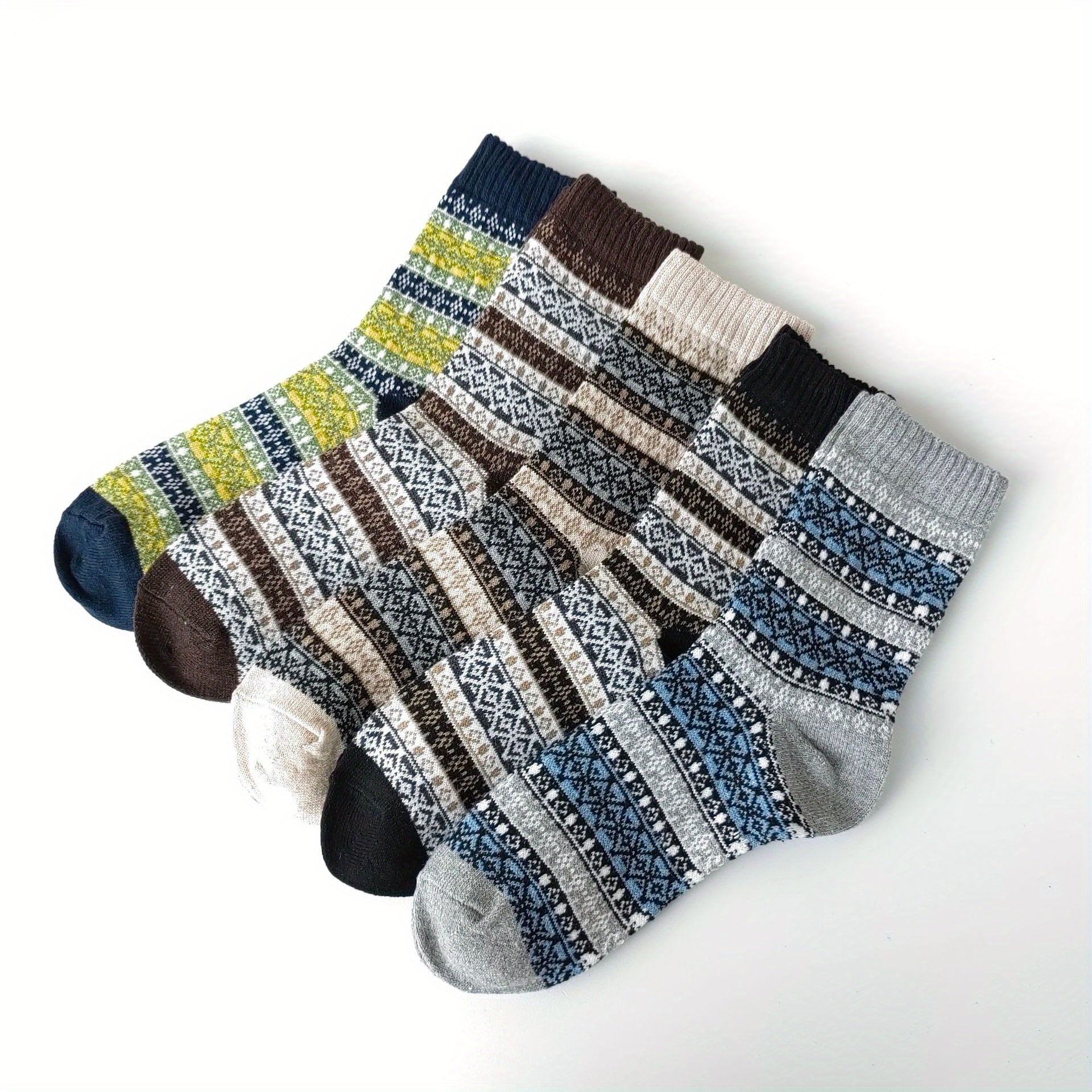 5 Pairs Geometric Pattern Ethnic Style Socks Women's Stockings