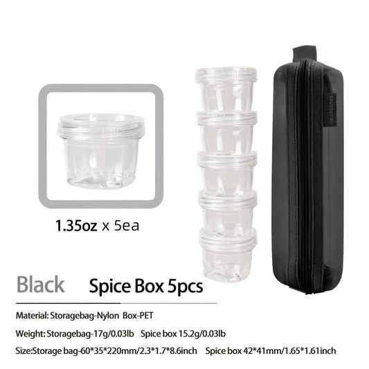 5pcs Portable Spice Containers with Labels and Storage Bag