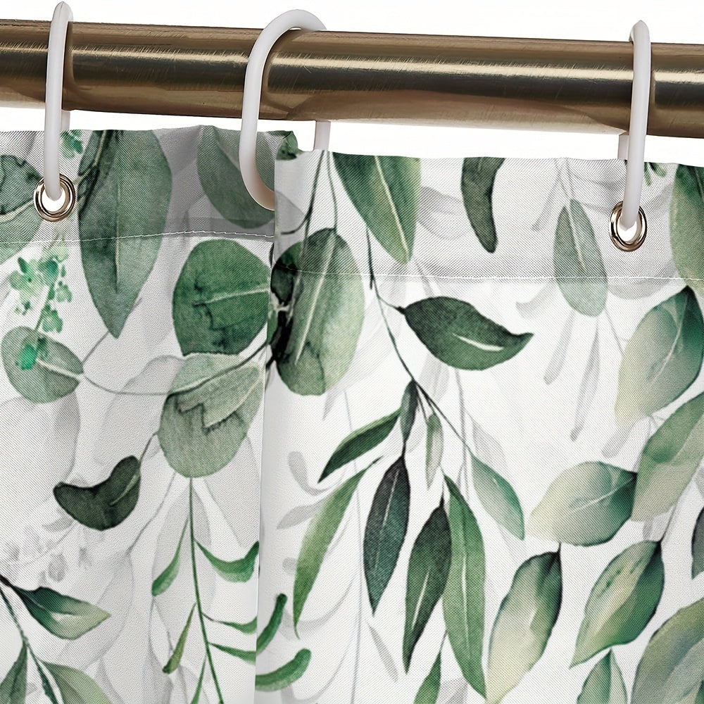 Waterproof Leaf Pattern Shower Curtain with 12 Hooks 72x72in