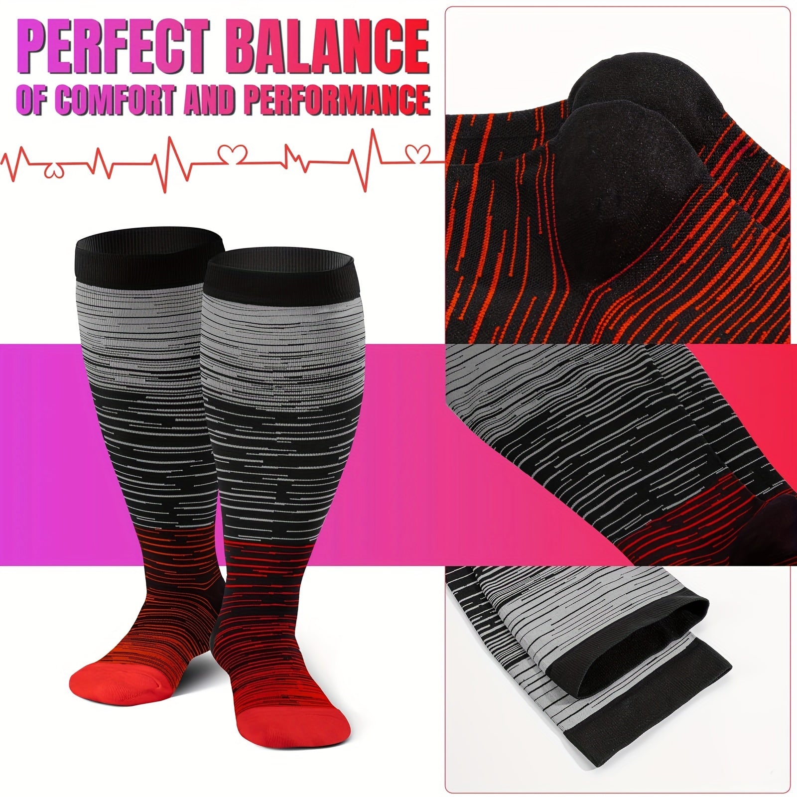 3 Pairs Plus Size Compression Socks 20-30 mmHg Knee High Support Stockings