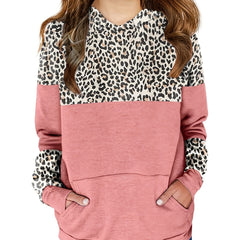 Girls Leopard Stitching Hoodie Long Sleeve Fleece Sweatshirt for Autumn