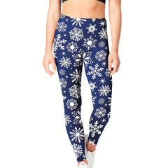 Snowflake Print Yoga Pants High Stretch Leggings