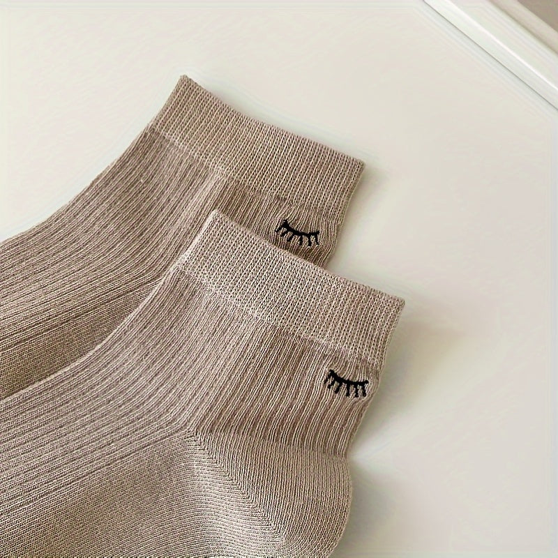 6 Pairs Eyelash Print Socks Women's Short Stockings