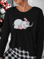 Elephant Print Lounge Top Long Sleeve Crew Neck Women's Pajama